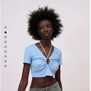 Zara Bloggers Fav Blue Ribbed Cut Out Crop
